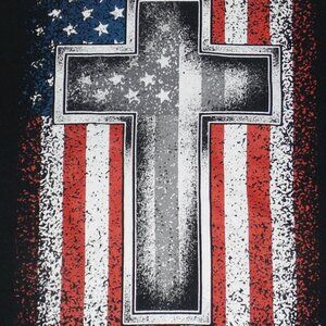 T-Shirt Black, Graphic Stand with Flag, Kneel For the Cross , Short Sleeve  (L)
